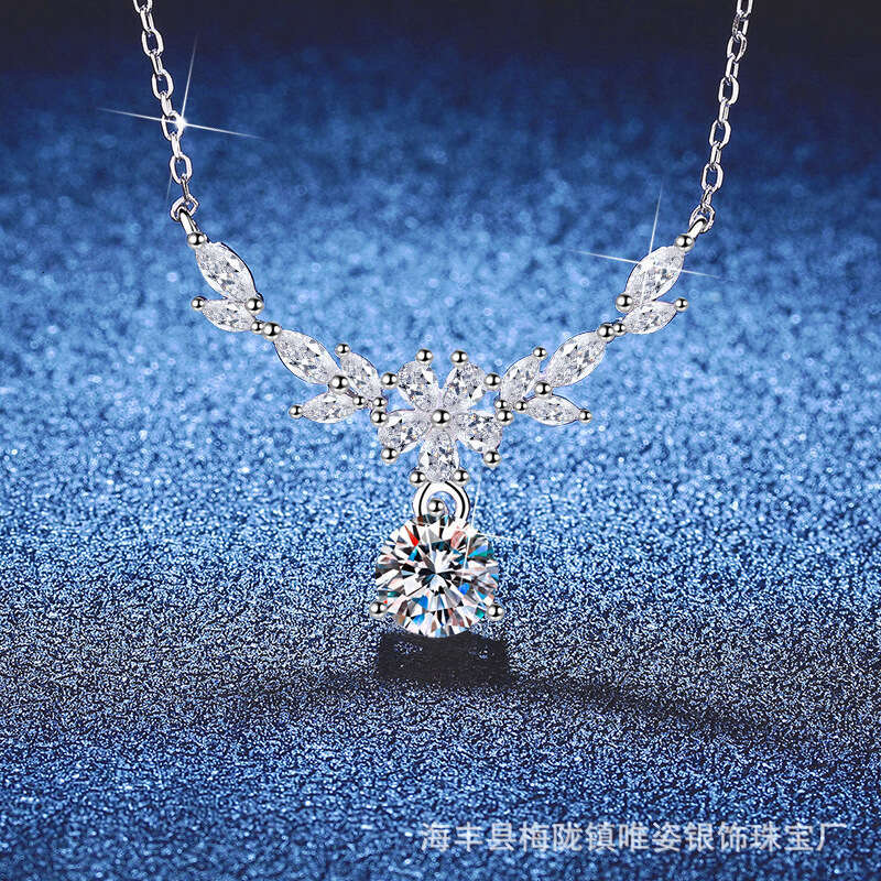 S Pure Sier Moissanite for Women, Floral Wheat Spike Collarbone Chain, Light Versatile Design, High-end Necklace Gift e57