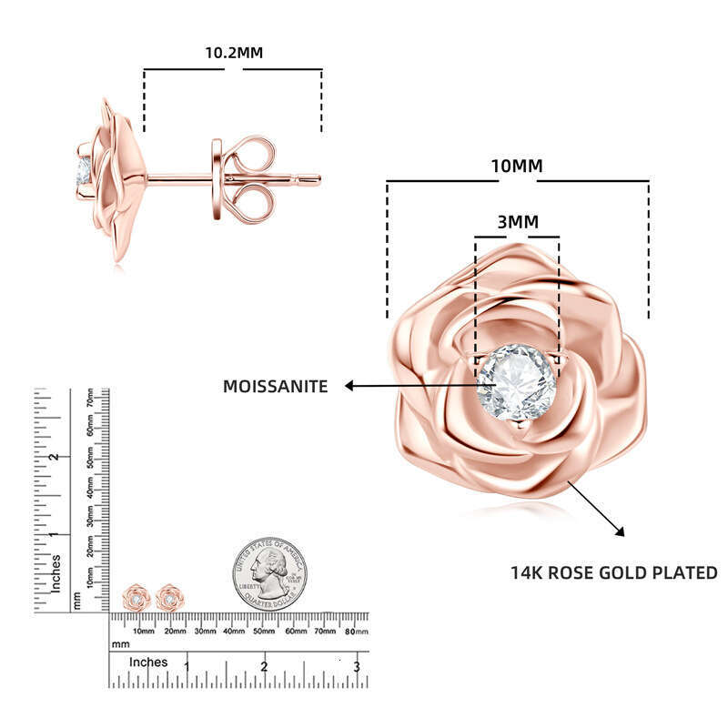 INS Fresh Rose Gold D Color Moissanite Earrings Sier Jewelry High-end Design
