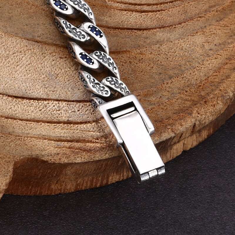 Plated New Thai Sier Bracelet Cuban Tang Grass Pattern Flat Chain Personality Trendy Men's Ethnic Style Simple New jewelry