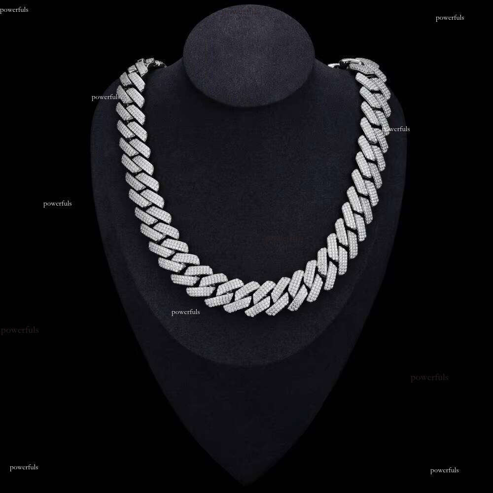 3 Rows 15mm Width Solid Sier Moissanite Cuban Link Chain Men's Hip Hop Necklace Puluows