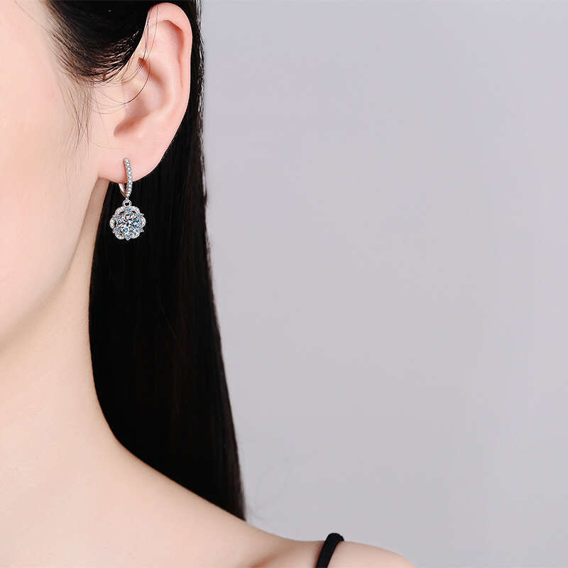 S Sterling Sier Drop Rose Flower Style 1 Carat D Color Moissanite Dia Earrings 5da