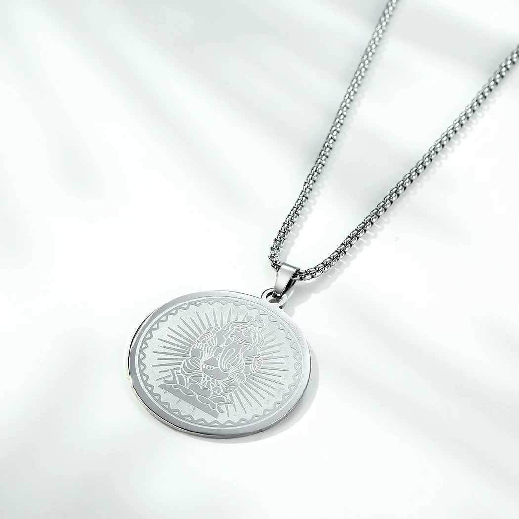 Chandr Stainless Steel Ganesha Coin Necklace for Men Lord Medallion Gold Plated Pendant Hindu Him W250718