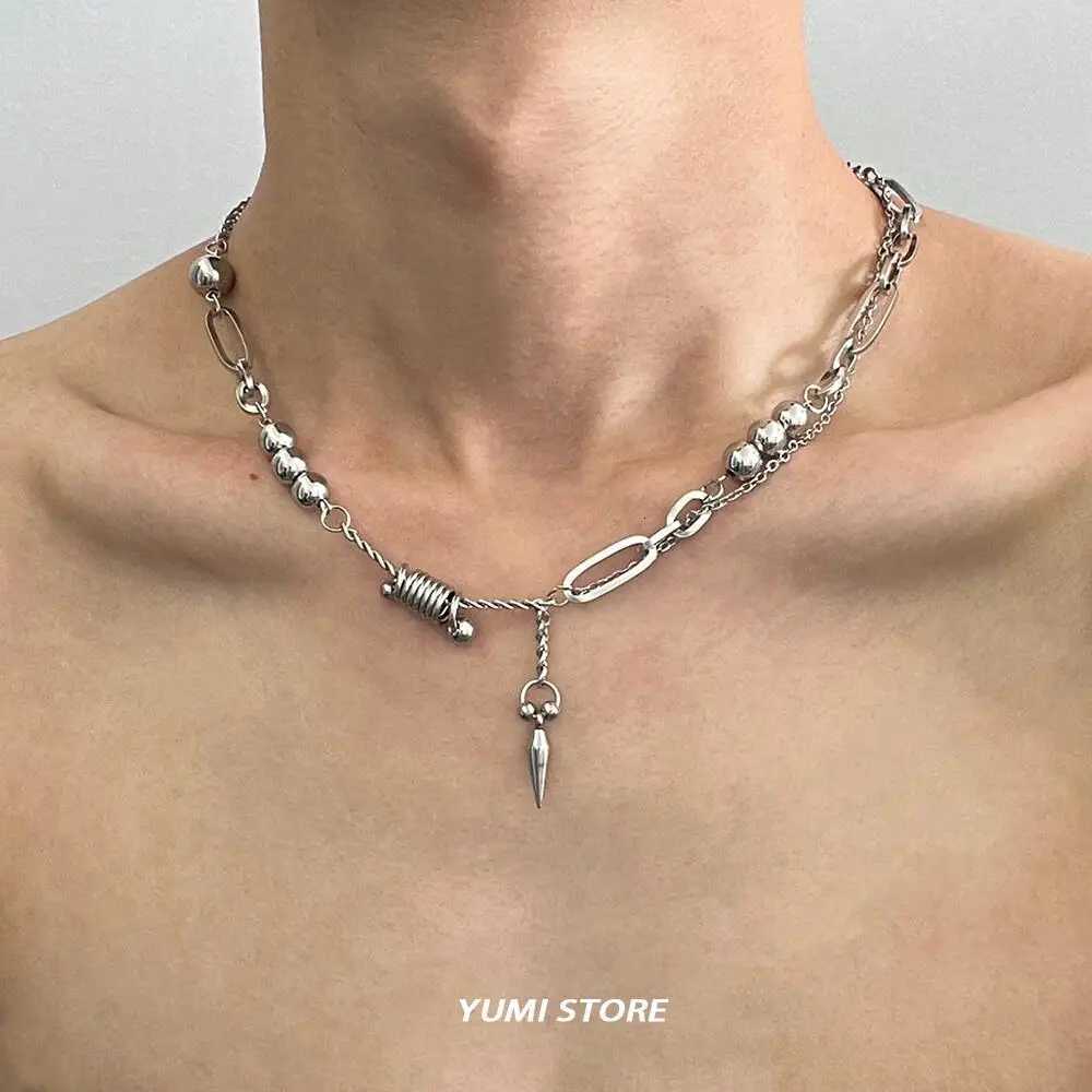 Hip-Hop Rivet Pendant Necklace For Men Women Punk Titanium Steel Splicing Clavic Sweater Chain Unisex Jewelry Kpop Accessories W250718