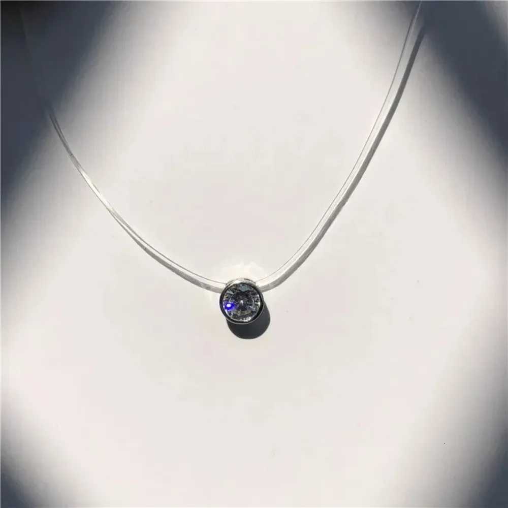 SUMENG New Personality Fashion Square Imitation Pearl Crystal Zircon Necklace Invisible Transparent Fishing Line W250718