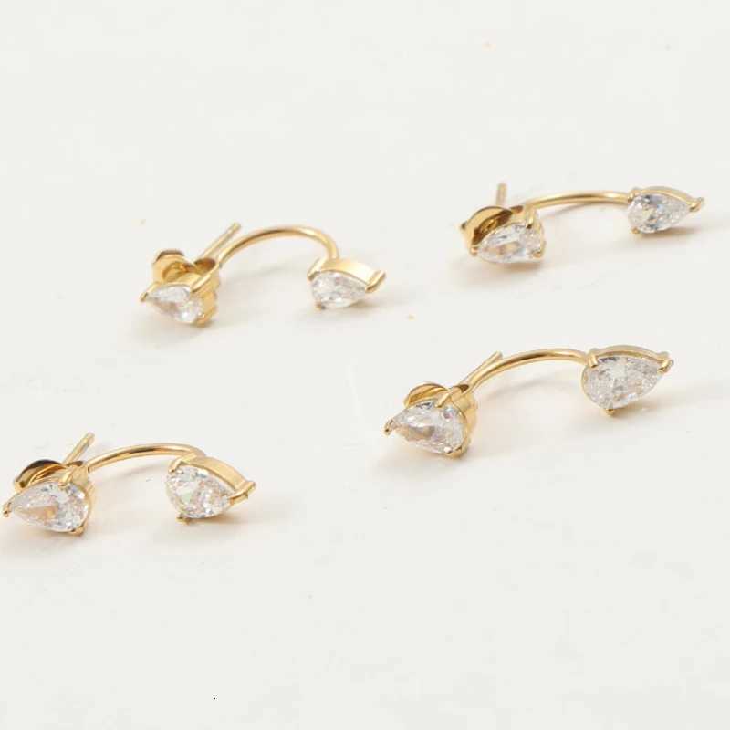 Front and Back Ear Waterdrop Zircon C-shaped Earrings for Women Stainless Steel Earrings XJ250718