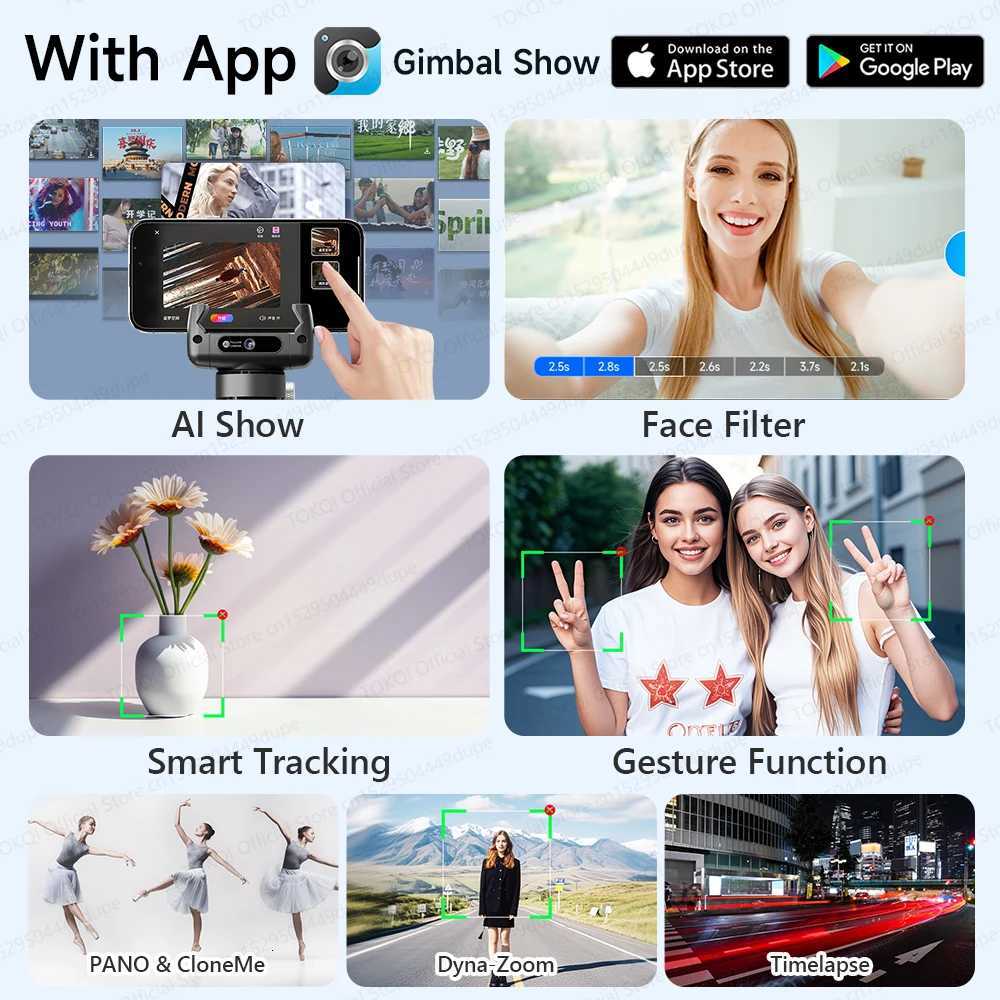 C22 Tracking Handheld Gimbal Stabilizer 360 Rotation Shoot Selfie Stick Tripod for Mobile Phone 1/4 Screw for Camera X250719