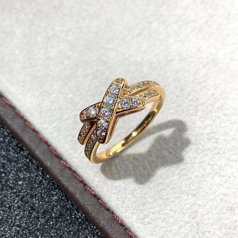Shangjia High Version Cross Thick Gold Plated Full Diamond Ring Exquisite Handmade Jewelry for Men and Women