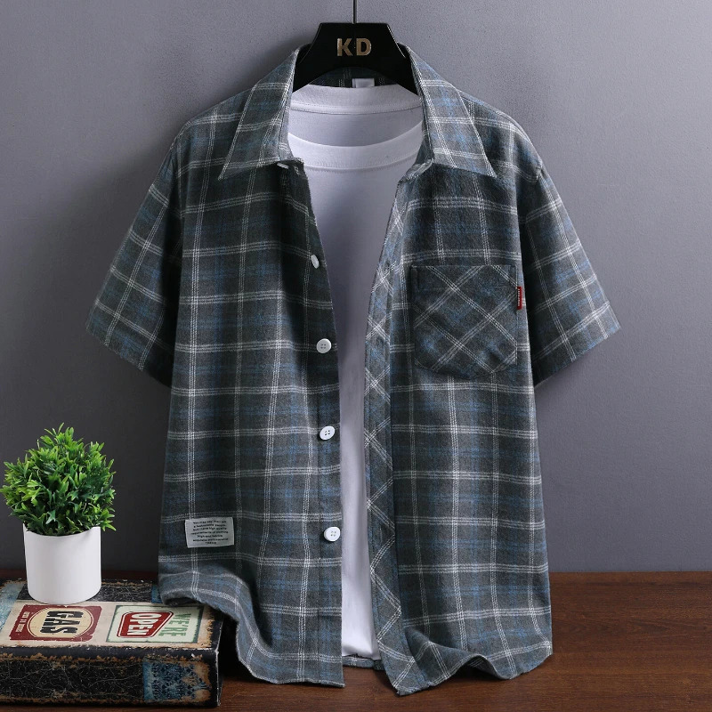 Summer Trend Mens Checkered ShortSleeve Shirt Fashion Collar LooseFit Casual Comfortable Youthful and Energetic Top 250717