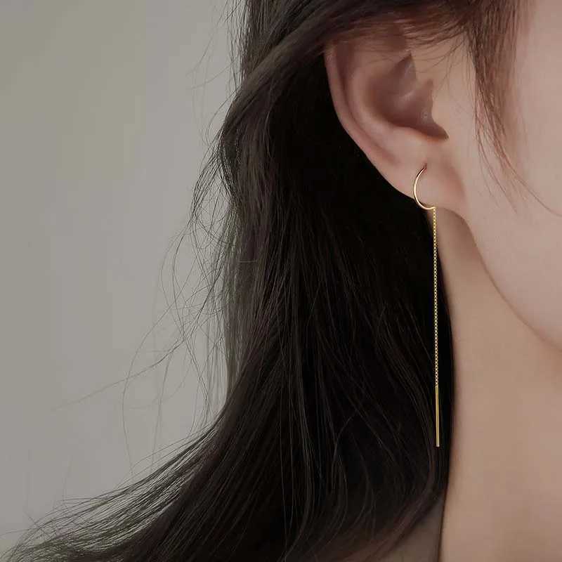 2024 New Fashion Long Tassel Chain Dangle Earrings for Women Simple Silver Color Piercing Thin Ear Line Earrings Jewelry XJ250718