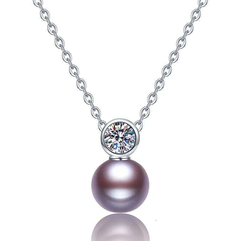 Moissanite Natural Freshwater Pearl Princess Diana Style Pendant Sterling Sier Necklace b25