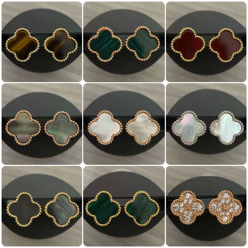 New for Women Gold High Version Pure Sier Lucky Clover White Mother-of-Pearl Non-Fading Mimi Earrings