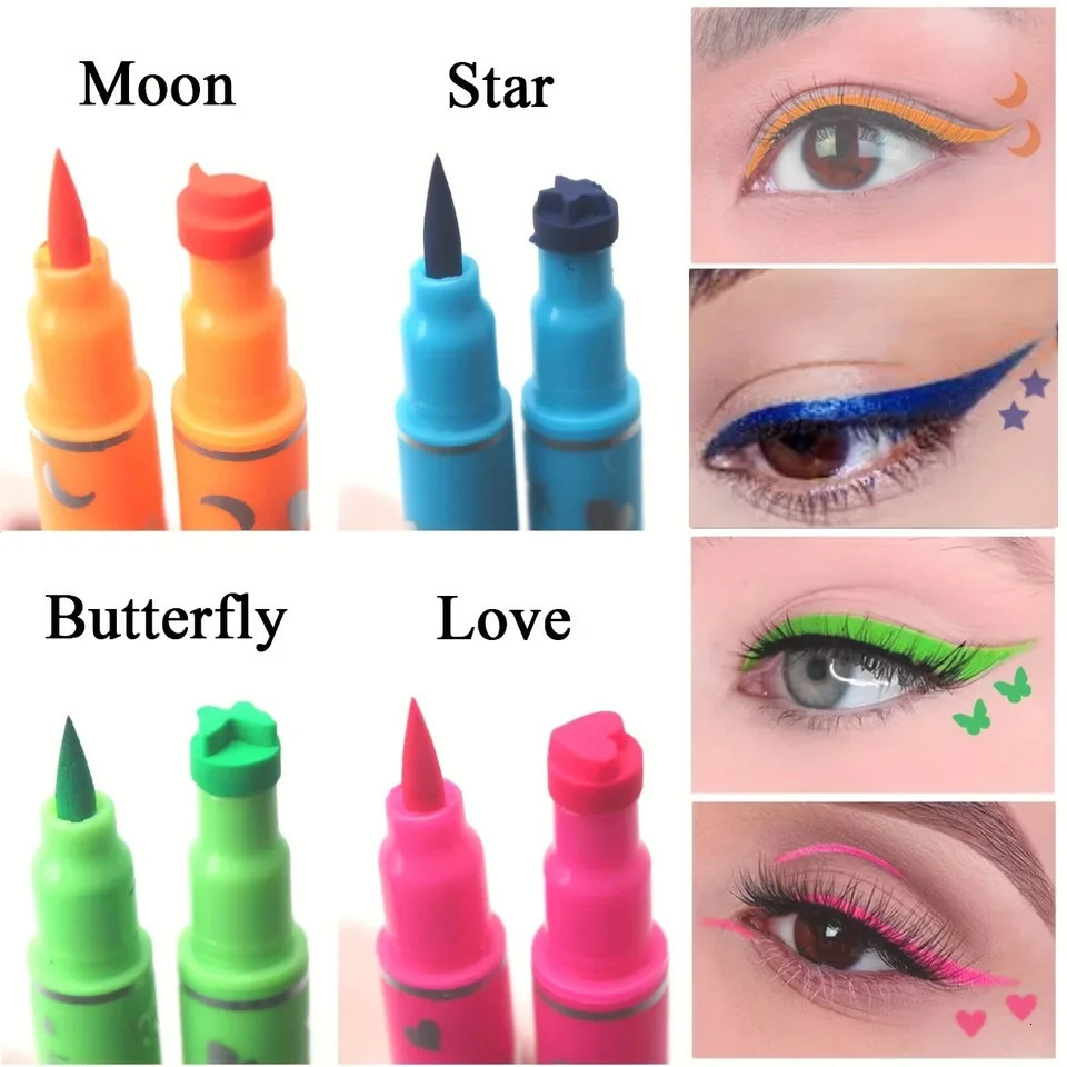 Double-head Liquid Stamp Eyeliner Set 4 Styles/Colors Waterproof Slim Gel Felt Tip Liquid EyelinerStars Hearts Moon Butterfly 250716