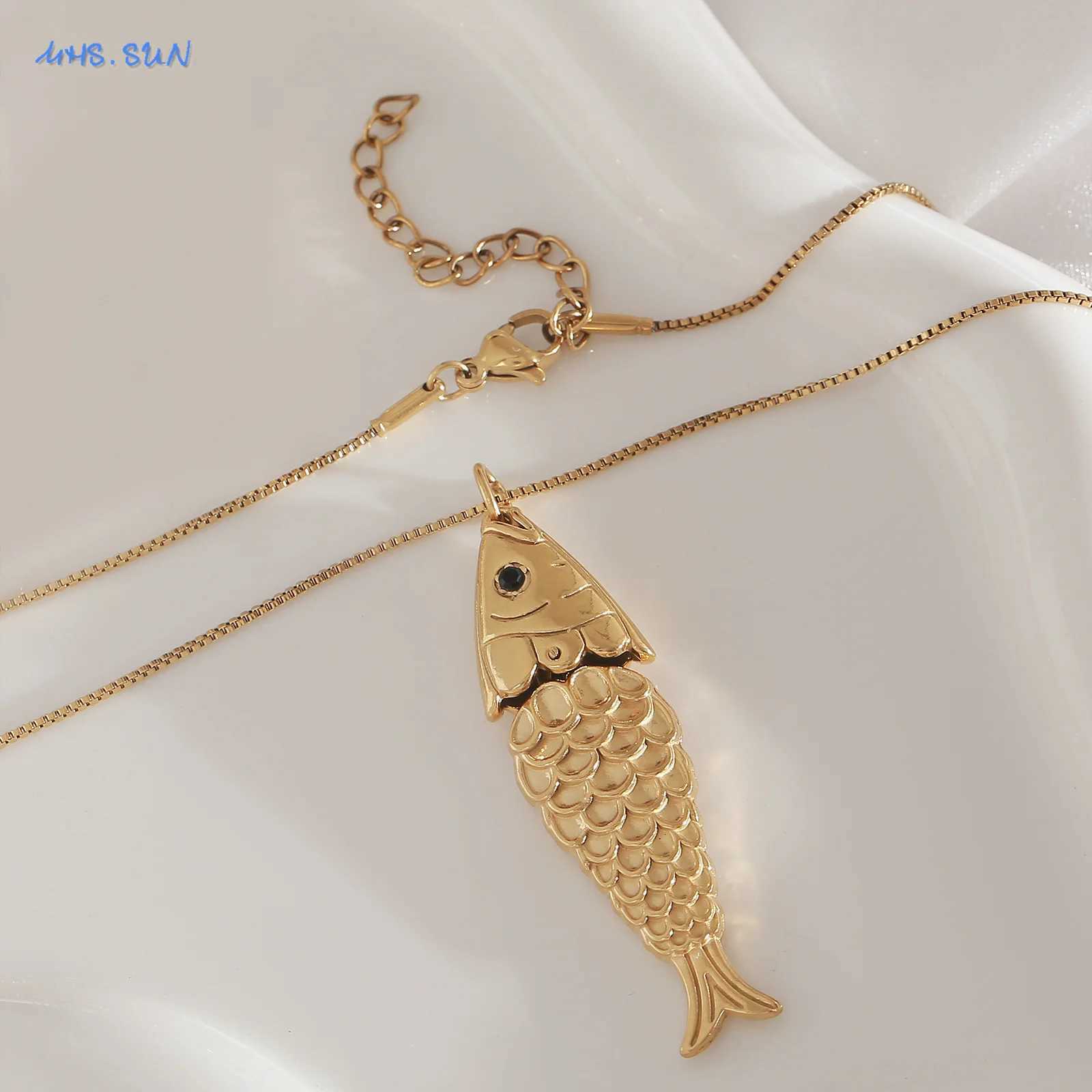 100% Authentic Trendy Stainless Steel Gold Plated Small Fish Pendant Necklaces For Women Men Waterproof Summer Beach Party Jewelry W250718