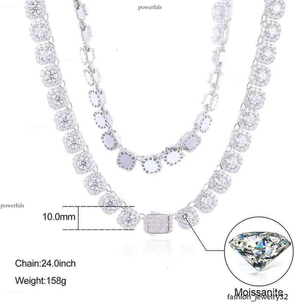 Dropshipping Cadena Fine Jewelry 10mm Sterling Sier VVS Moissanite Dia Iced Out Tennis Chain Necklace For Men Women