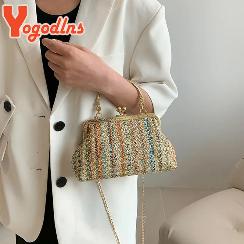 Yogodlns Straw Woven Purse Handbag For Womens Summer Shoulder Crossbody Bag Travel Beach Bag Ladies Fashion Chain Shopper Tote 250717