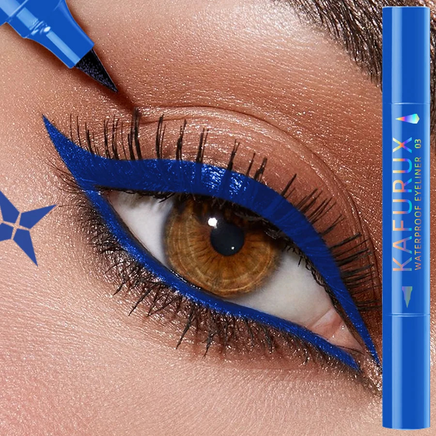 3 Colors Double Head Star Seal Eyeliner Waterproof Stamp Pen Black Blue Purple Eye Liner Pencil Fast Drying Lazy Eye Makeup 250717