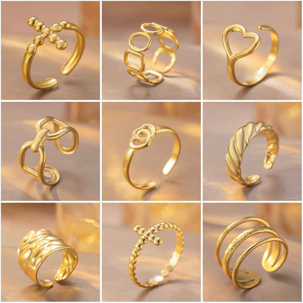 Trendy Irregular Geometric Stainless for Men and Women, Personalized Couple Heart Open Adjustable Titanium Steel Ring