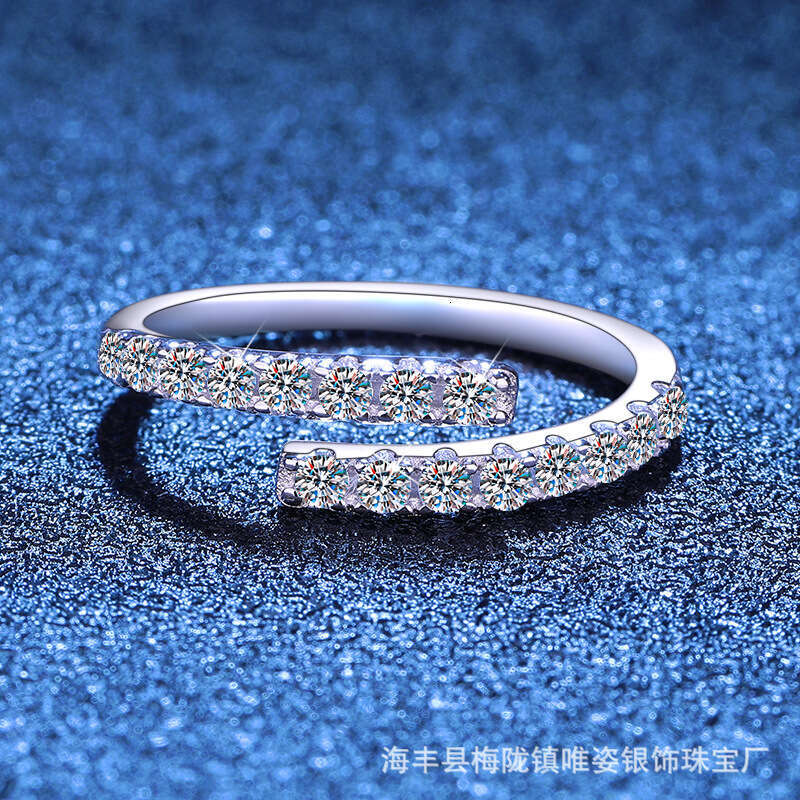 TikTok Fashionable Personality Simple Inlaid Diamond Women's Moissanite Ring Open 906