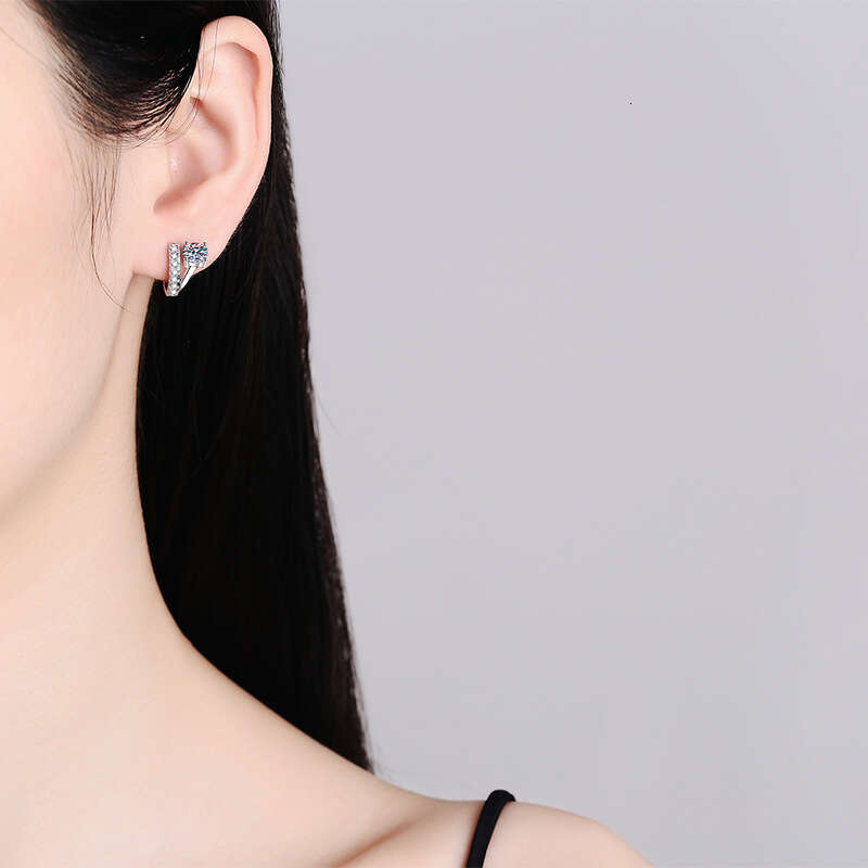 S Pure Sier Simple French Asymmetric Ear Cuffs D Color 1 Carat Moissanite Dia Earrings 95e