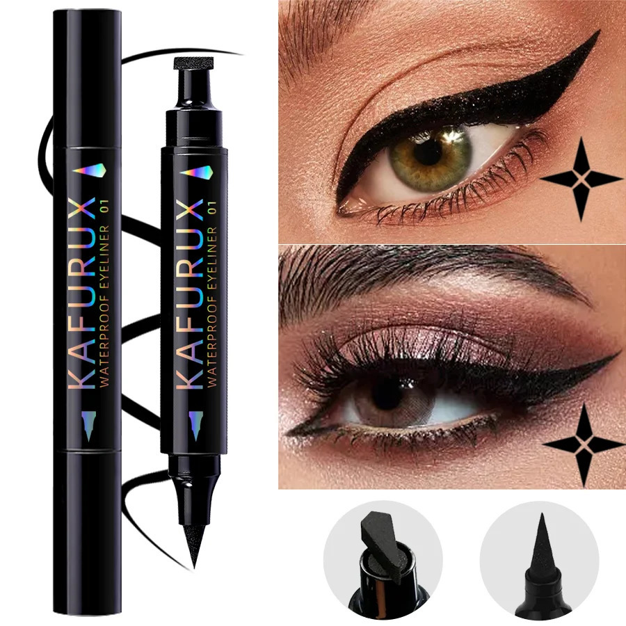 3 Colors Double Head Star Seal Eyeliner Waterproof Stamp Pen Black Blue Purple Eye Liner Pencil Fast Drying Lazy Eye Makeup 250717