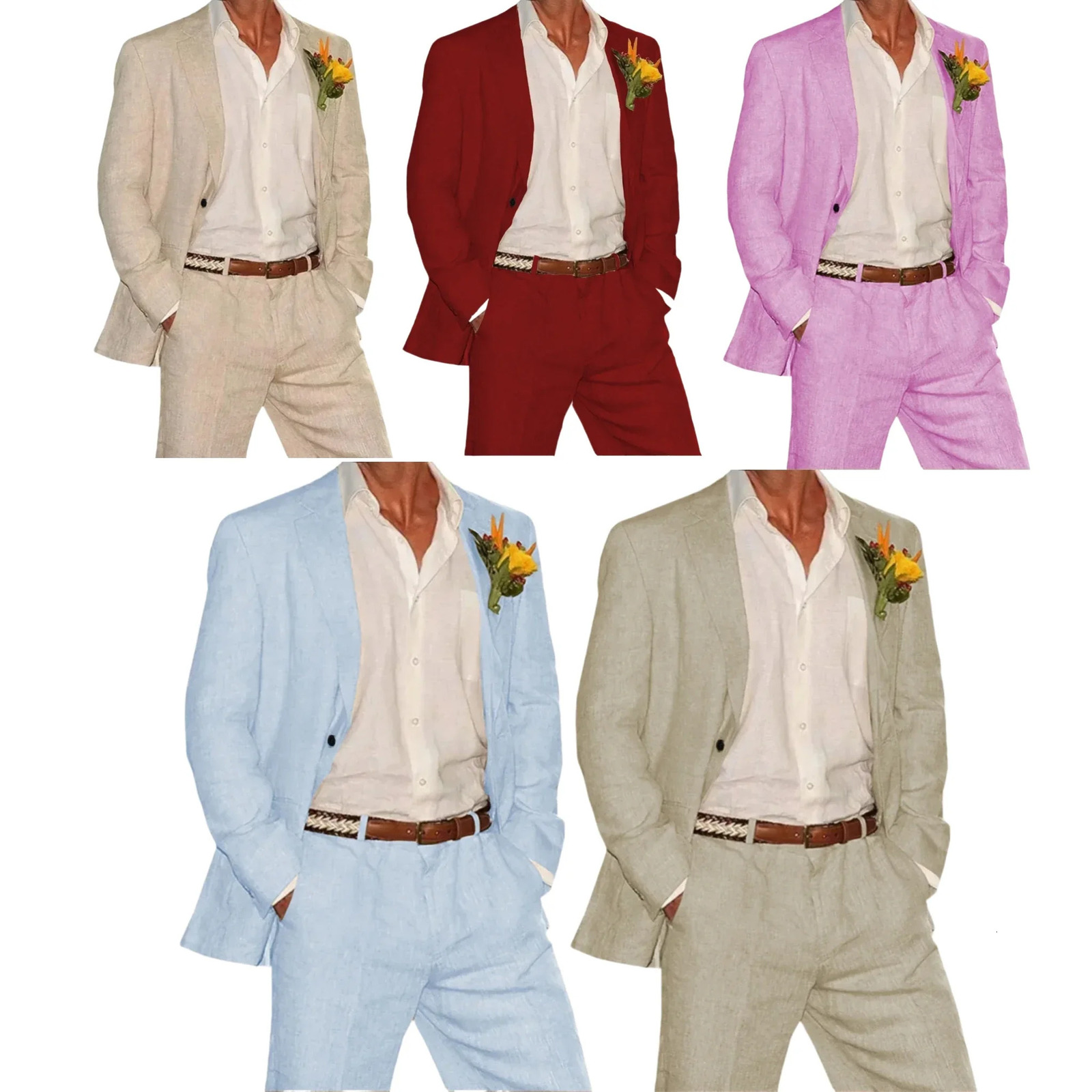 Linen Suit2 Pieces Blazer and Pants SetOne Buttonmens Suit for Wedding for Summer BeachGroomsmenElegant Man Suit 250715