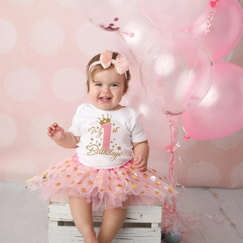 Its My 1st Birthday Baby Girl Party Dress Pink Tutu Cake Dresses Romper Set Outfits Girls Summer Clothes Jumpsuit 250715