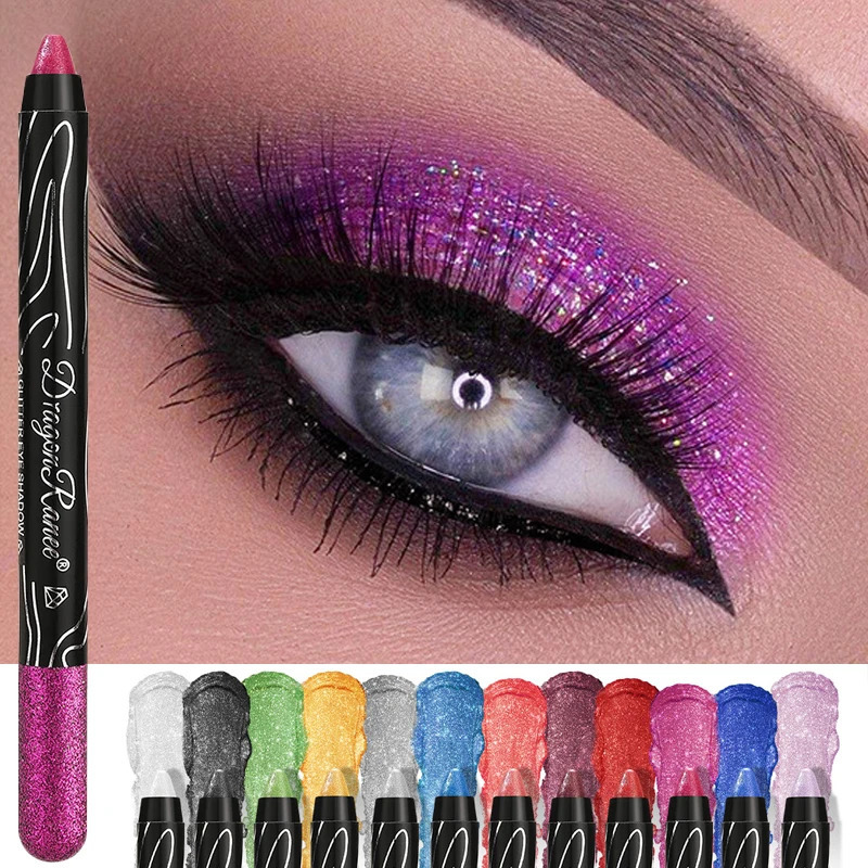 12 Colors Long-lasting Glitter Eyeshadow Pencil Pigment Blue Brown Black Eyeliner Pen Women Fashion Shimmer Eye Shadow Makeup 250717