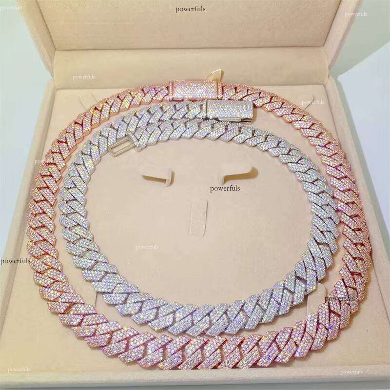 High-Quality 15mm 18inch Vvs Moissanite Cuban Chain Mossan Hip-Hop Necklace