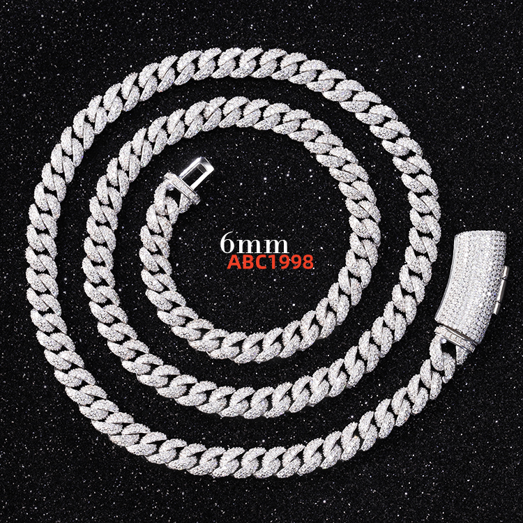 Wholesale Fashion 6mm Width Iced Out Luxury VVS Moissanite Fine Hip Hop Jewelry 925 Sterling Silver Cuban Link Chain Necklace
