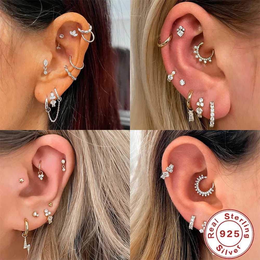 925 Sterling Silver Shiny Rhinestone Hoop Earrings for Women Single Cartilage Small Hoop Ear Bone Buckle Piercing Jewelry XJ250718