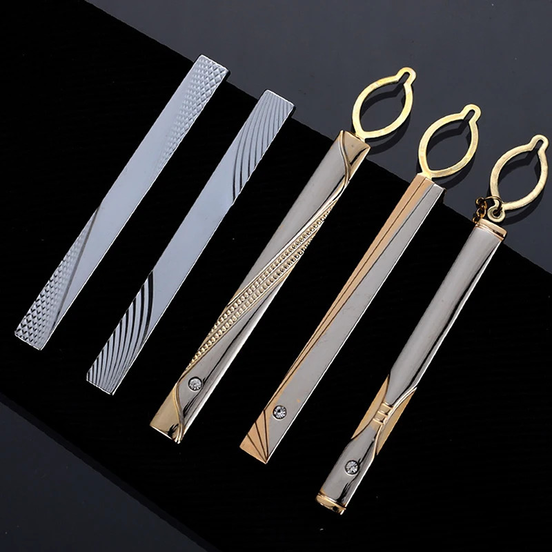 Metal Gold Color Tie Clip With Chain For Men Wedding Necktie Clasp Gentleman Ties Bar Pin Mens Accessories 250715