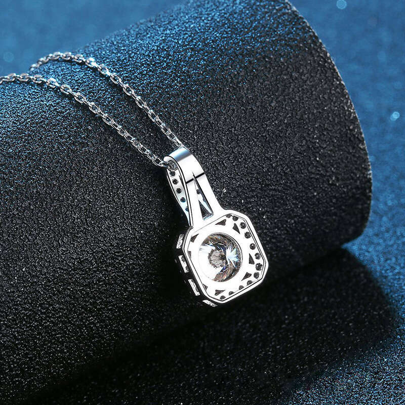 S Sier Necklace Moissanite Dia Princess Cut Pendant Micro Paved Plated Collarbone Chain for Women 407