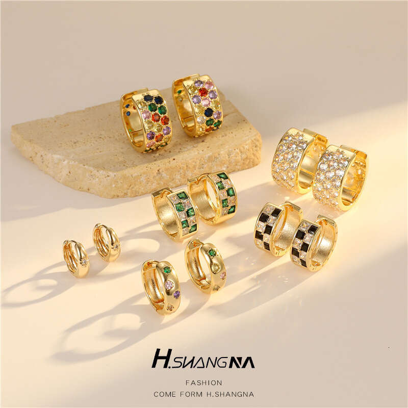Light Vintage Inlaid Colorful Zircon for Women High-End Niche Style Geometric Round Earrings
