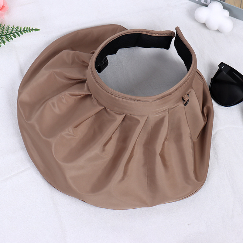 Black rubber shell hat, women's headband hat, solid color, versatile, large eave sun protection, empty top hat, foldable sun protection hat, brea