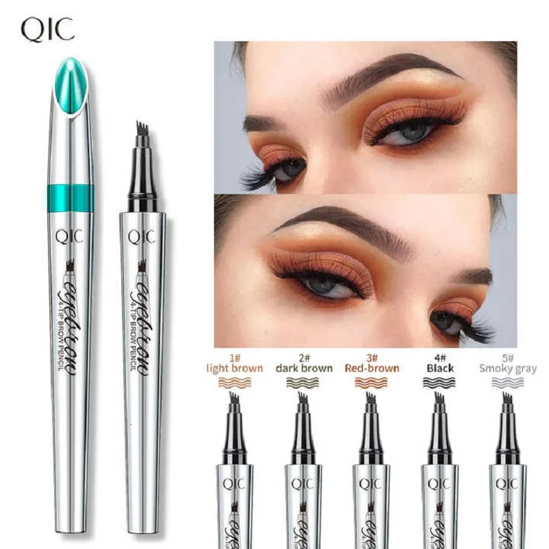 QIC Four-Claw Sketch Eyebrow Pencil Black Brown Gray Liquid Eye Brow Pencil Waterproof Long Lasting 3d Microblading Eyebrow Pen 250712