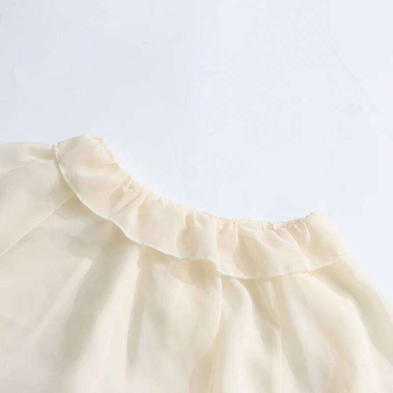 Solid Loose Sheer Blouses for Women High Neck Long Sleeves Patchwork Ruffles Folds Elegant Blouse Female Clothing