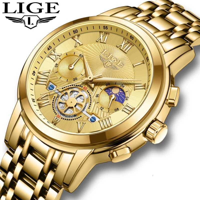 LIGE Creative Moon Phase Watch Women Fashion Elegant Waterproof Womens Quartz Wristwatches Luxury Sport Chronograph Womens Watch W250718