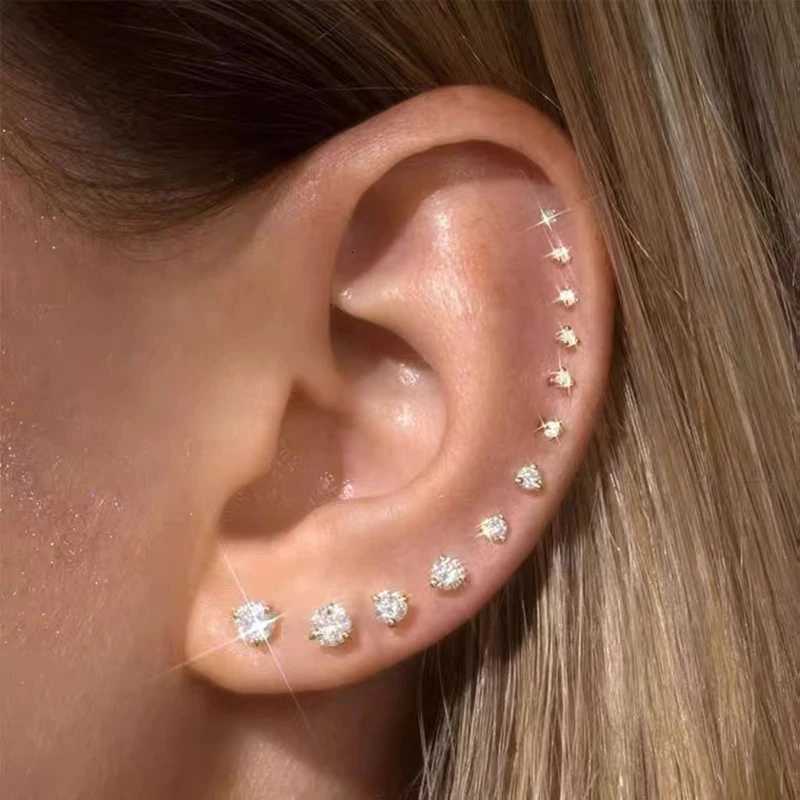 Classic Zirconia Stud Earrings for Women Men Sparkling Crystal Rose Gold Color Wedding Engagement Ear Accessories Jewelry E035XJ250718