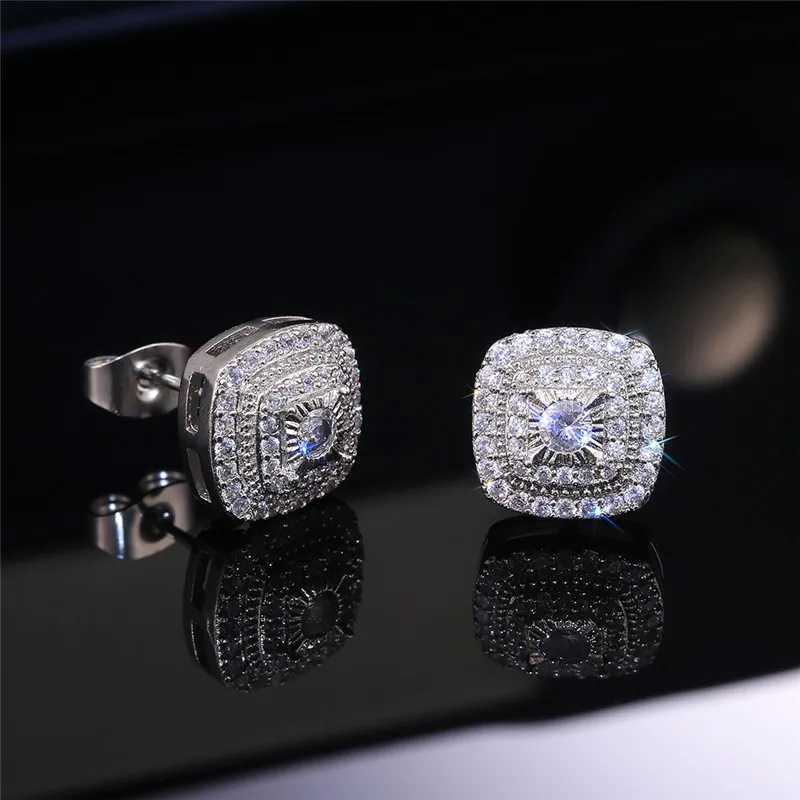925 Sterling Silver Cubic Zirconia Stud Earrings for Princess Square Shape Versatile Style Fancy Gift Women Earring Jewelry XJ250718