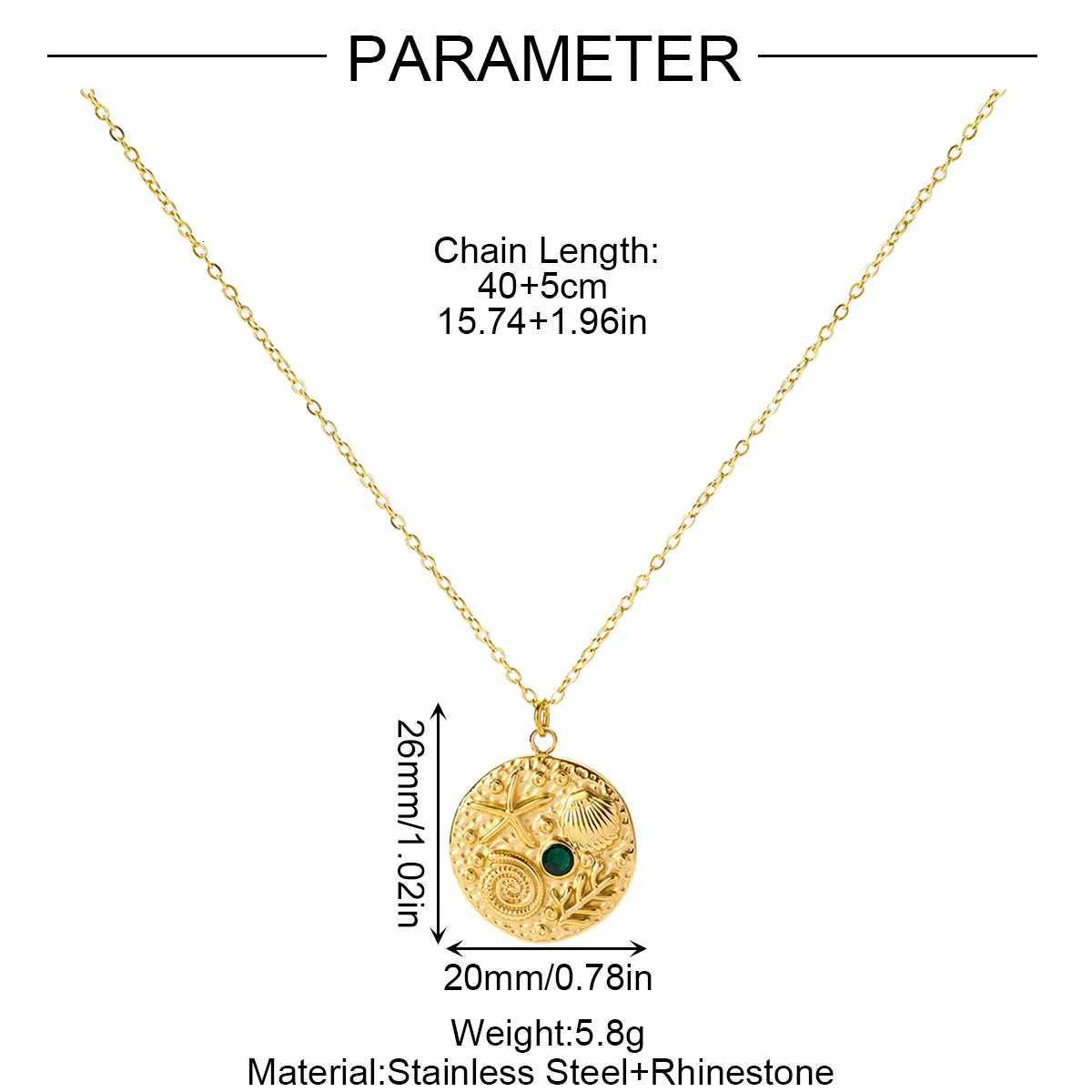 14K Gold Color Waterproof Stainless Steel Round Ocean Starfish Shell Charm Necklace Pendant Choker Jewelry for Women Daily Wear W250718