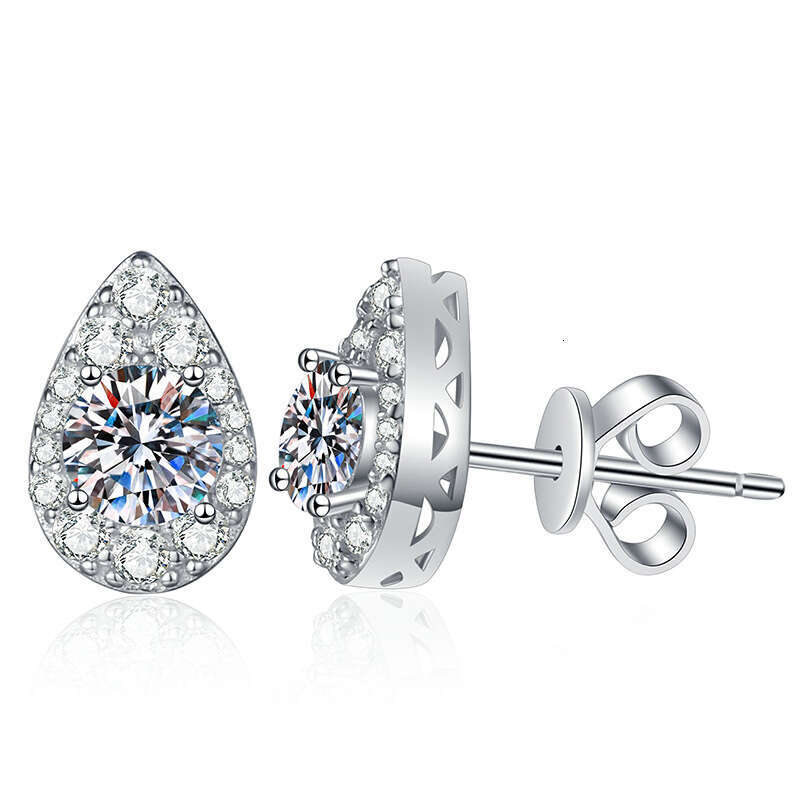 S Pure Sier for Women, Light Korean Style, Water Drop Shape Earrings, D Color 1 Carat Moissanite Earrings acb