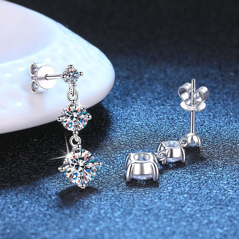 S Pure Sier Korean Style Full Tassel 3.2 Carat Moissanite Stud Earrings 3ff