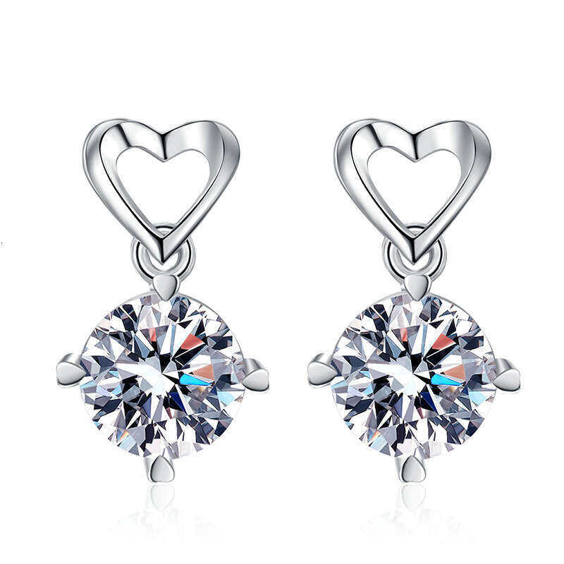 Korean Style S Pure Sier Classic Heart 1 Carat D Color Moissanite Earrings 0e8