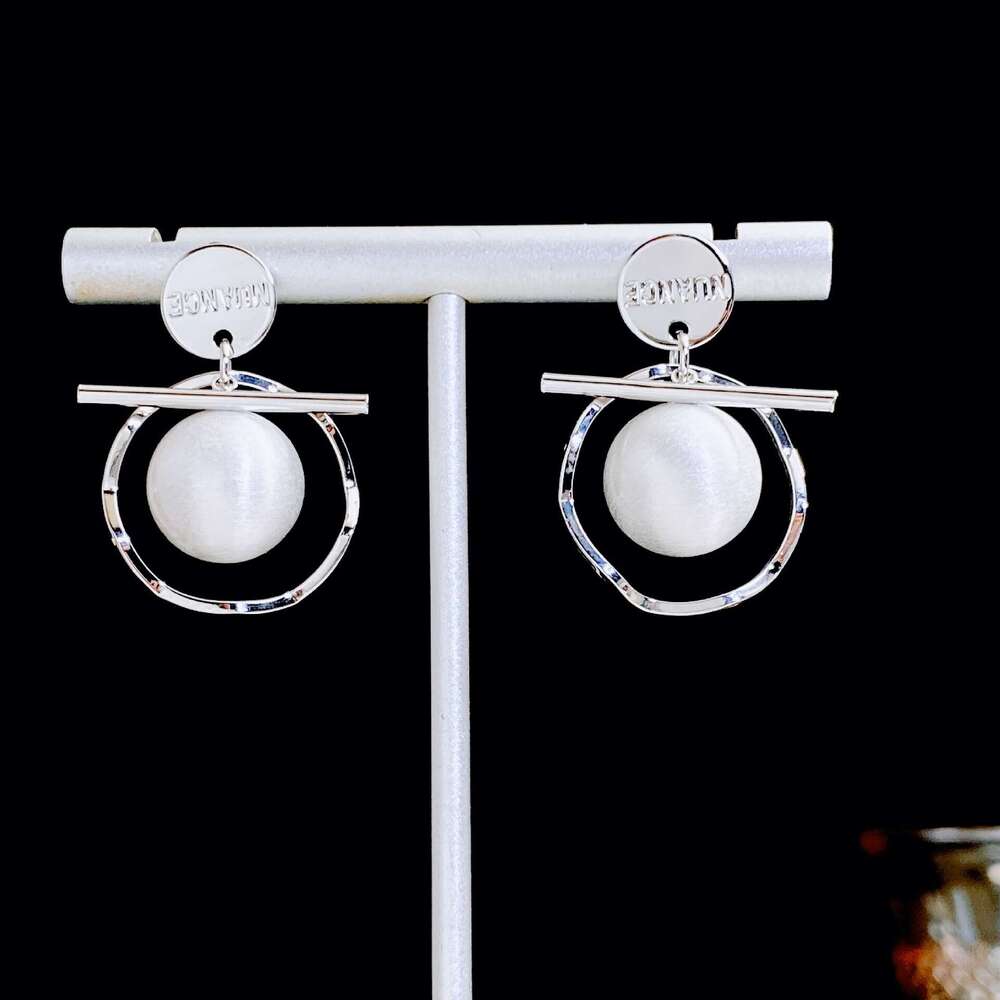 Kanamina Unique Niche Round Splicing Brushed Ball for Women S Sier Needle Fashionable Elegant Earrings