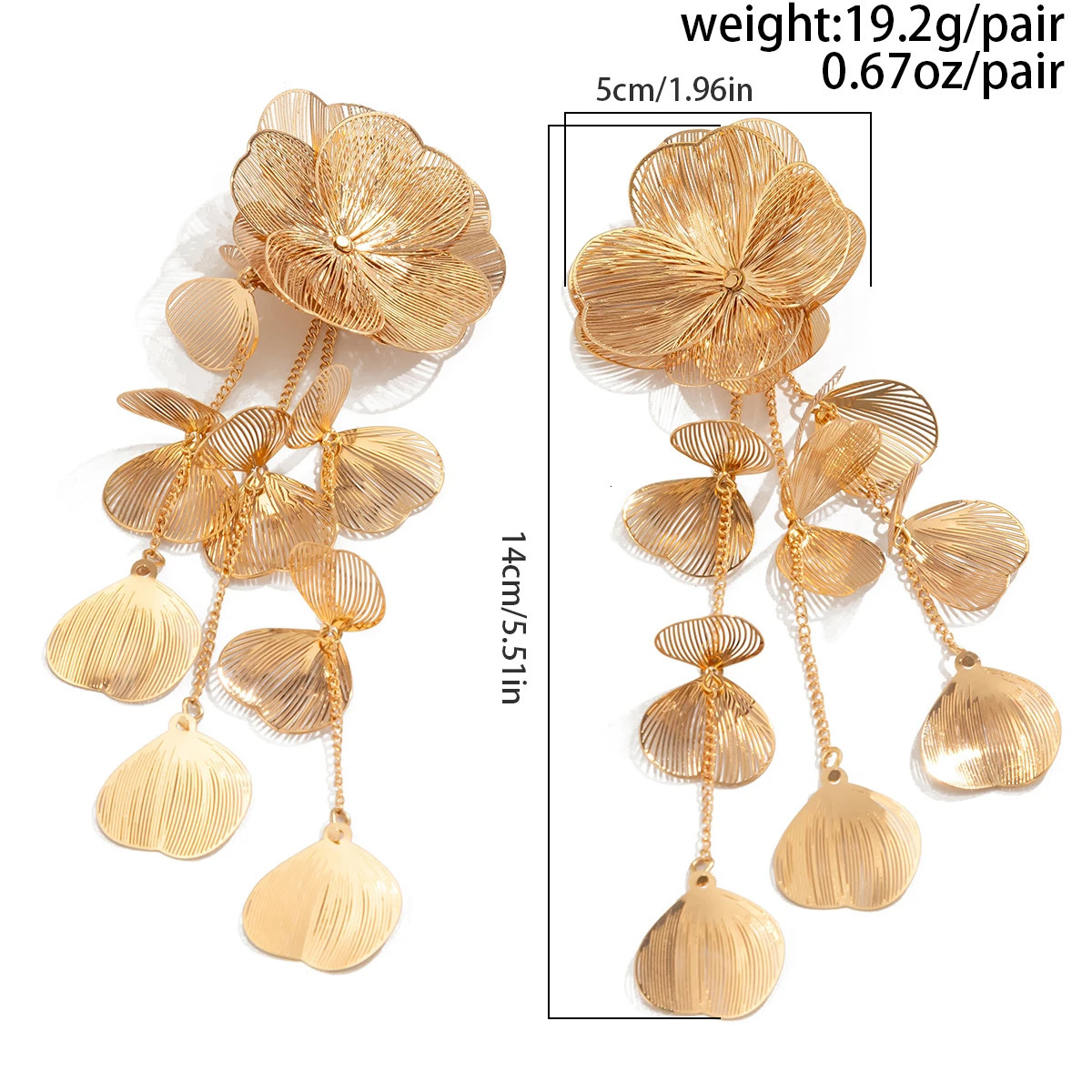 Ingemark Romantic Leaf Petal Flower Drop Earrings for Women Wed Bridal Kpop Long Tassel Hanging Piercing Earring Wed Accessories 250716
