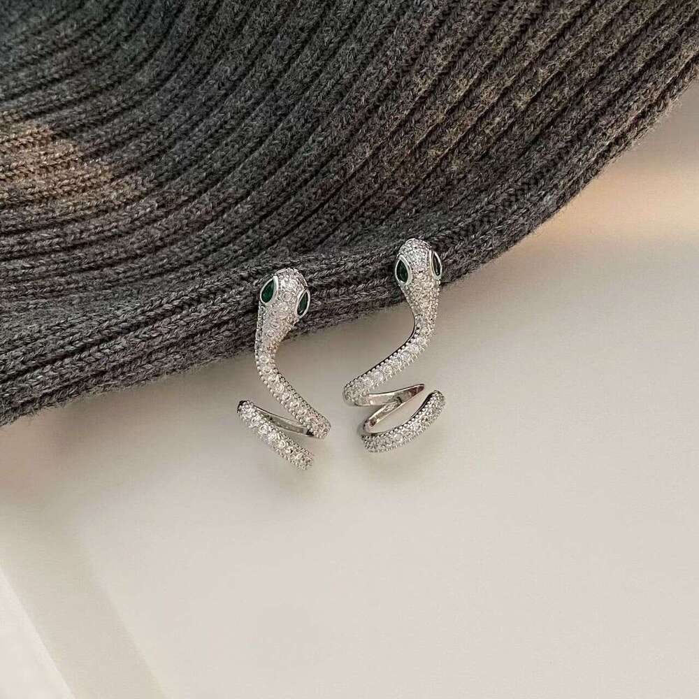 New Creative Personality High-end Design Copper Inlaid Zircon Snake Series Earrings Exquisite Light Temperament Simple Women