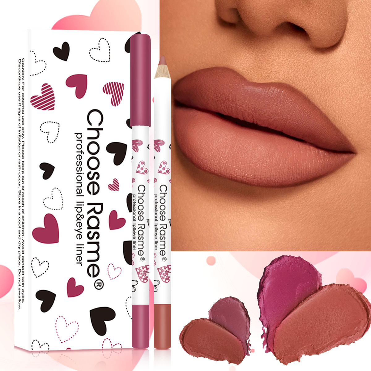 Choose Rasme 12PCS Heart-Shaped Lip Liner Set - Waterproof Matte Lip Pencils, Cute Love Design Long Lasting Lipstick Outline Makeup Kit