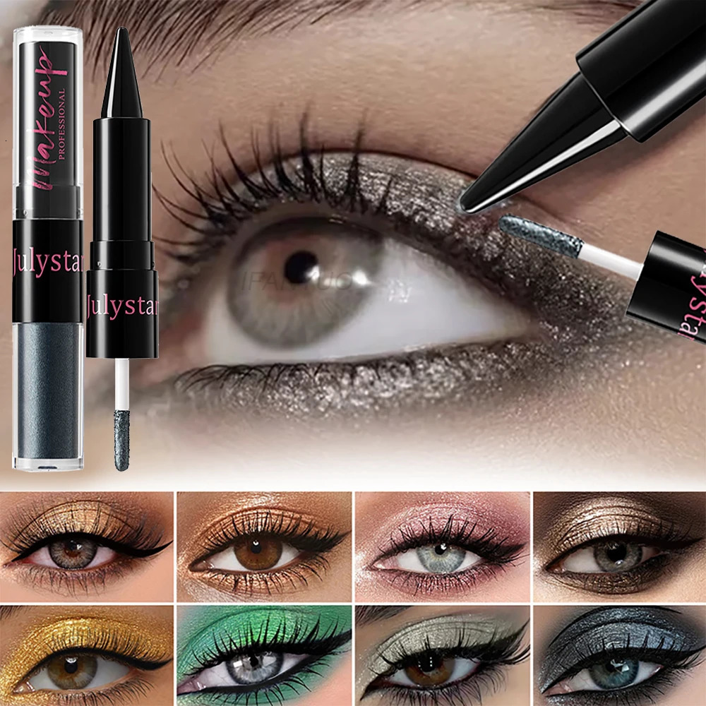 Matte Black Eyeliner Cream Double-Head Pearl Glitter Liquid Eyeshadow Highlight Sequin Metallic Waterproof Lasting Shine Makeup 250717