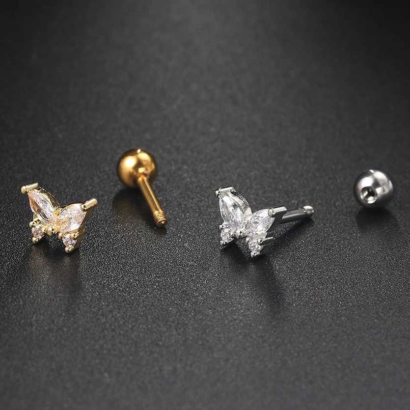 2023 Stainless Steel Stud Womens Earrings Septum Piercing Zircon Butterfly Ear Hoop Lobe Tragus Helix Jewelry XJ250718