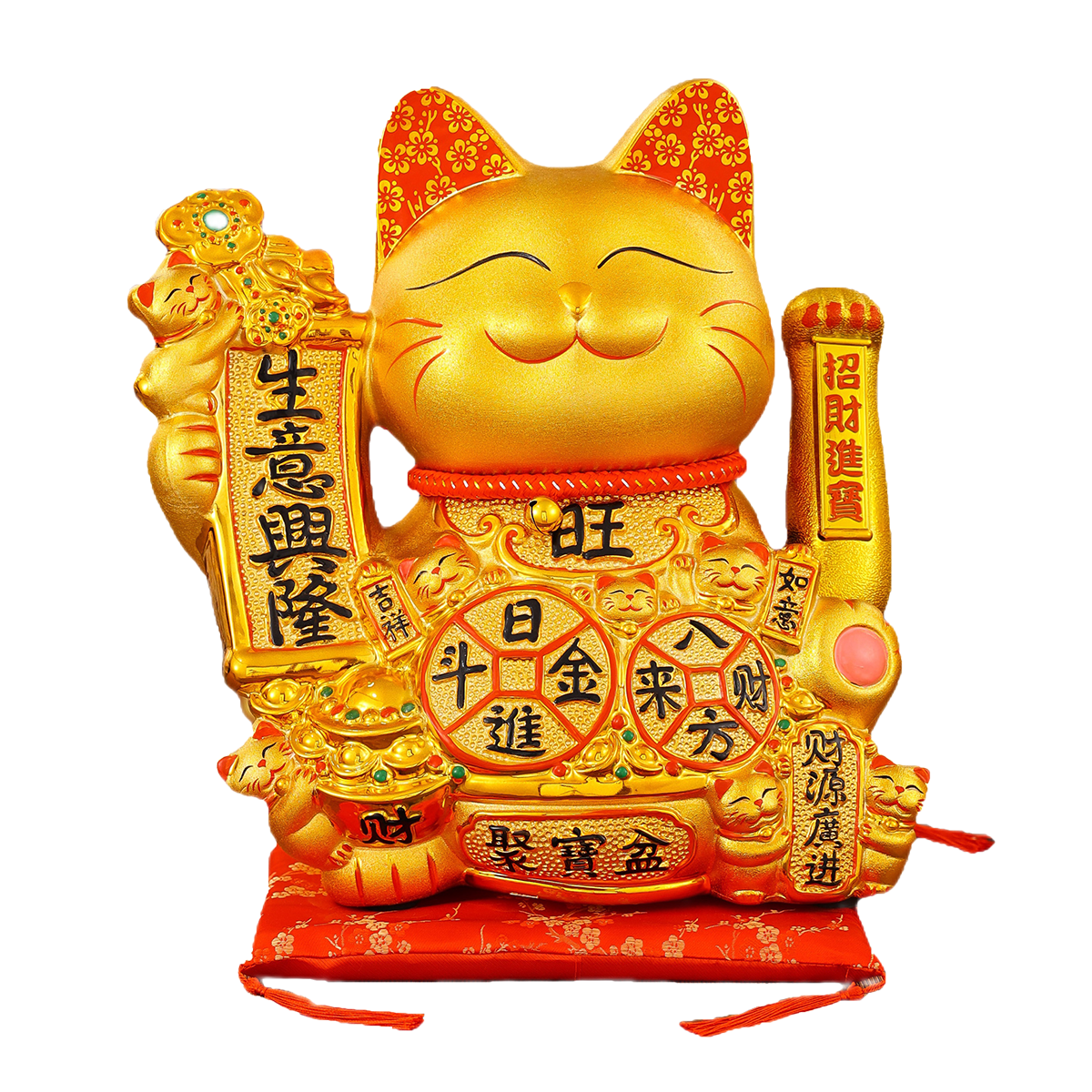 Ceramic Animated Cat Statue Contemporary Indoor Decoration with Good Fortune Theme symbolizes wealth